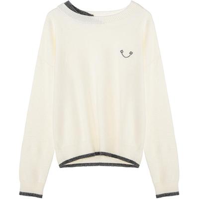 LAGOGO柔白撞趣笑脸刺绣针织毛衣