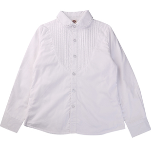 儿童衬衫女童白色秋冬装纯棉小学生校服蕾丝折边学院加绒长袖衬衣