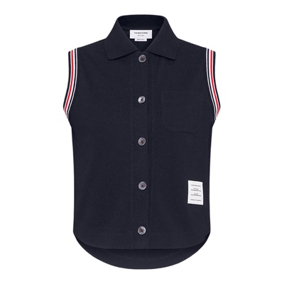 THOM BROWNE2026新品女士珠地网眼红白蓝饰边无袖polo衫