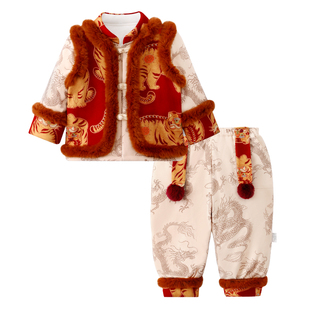 龙喜年周岁男宝礼服新中式喜庆拜年百天百日抓周宴加厚棉衣套装冬