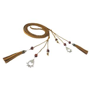 复古流苏腰带女腰绳编织装饰连衣裙百搭细皮带文艺范腰链镶水钻