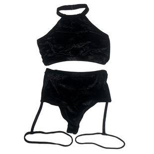 HOPEWIN钢管舞丝绒演出服成人女性感挂脖分体紧身高腰练功服现代