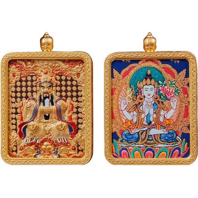 五台山双面唐卡生肖守护神五爷