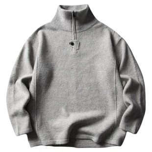 wtmp秋冬日系复古慵懒风立领拉链套头毛衣男女潮牌宽松休闲针织衫