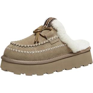 百思图25冬新款厚底加绒外穿棉拖鞋毛毛鞋勃肯鞋雪地靴女L0328DH5