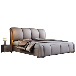 意式轻奢真皮床1.8米主卧双人床2米现代简约高端大气北欧软包婚床