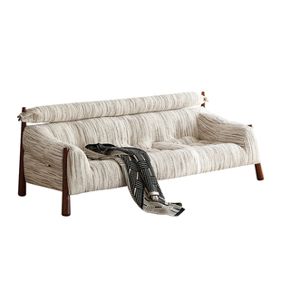 大司马 法式中古风实木布艺沙发小户型客厅白蜡木直排三人位沙发