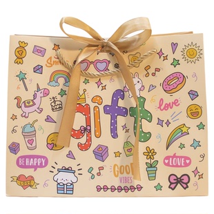 高级感袋子礼品袋高颜值生日礼物包装袋涂鸦卡通幼儿园手提纸袋大