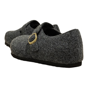 灰色厚底毛呢勃肯鞋女款2025新款秋冬爆款复古百搭单鞋内增高鞋子