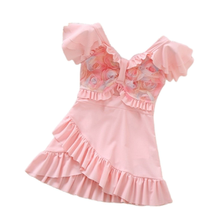 女童连体泳衣夏季新款小女孩公主裙式游泳衣海边度假儿童甜美泳衣