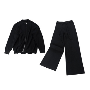 晶咕白标DADATATA【自由ROW风】极简风毛衣阔腿裤套装女秋季大码