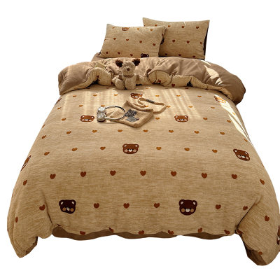 正官旗可裸睡加厚牛奶绒四件套