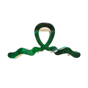 盘发抓夹女大号波浪复古小众后脑勺发夹妈妈款绿色发饰简约鲨鱼夹