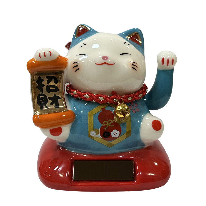 多彩太阳能摇手招财猫车载摆件