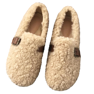 懒人一脚蹬厚底毛毛鞋女外穿2025年新款仙女风豆豆鞋女冬加绒棉鞋