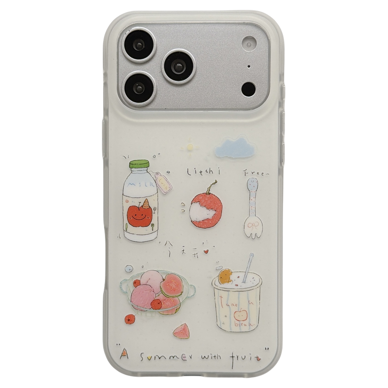 jze小众ins夏日清新水果饮料涂鸦适用苹果17ProMax手机壳iphone15新款16pro女款17pro带链条14全包防摔手机套