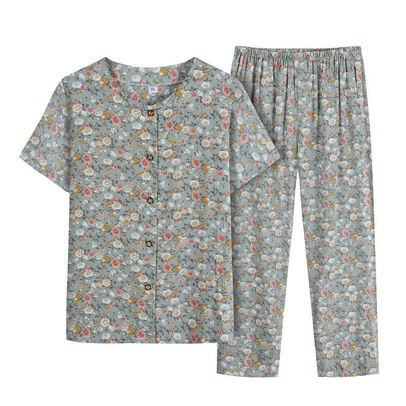 短袖睡衣女夏款商级中年棉绸