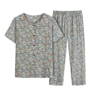 短袖睡衣女夏款商级中年棉绸