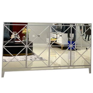入户玄关鞋柜轻奢镜面储物柜客厅隔断餐边柜多功能玻璃餐边柜银色
