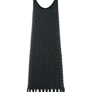 【美丽诺羊毛】IIIVIVINIKO冬季新款绞花流苏吊带连衣裙女