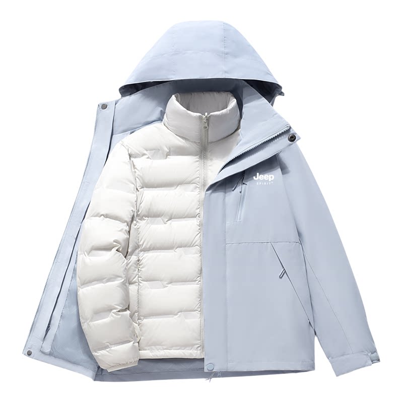JEEP冲锋衣外套女款三合一两件套防风防水2026新款户外羽绒登山服