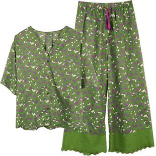 朵朵可可女睡衣2025夏季新款超薄凉快纯棉绿色印花显瘦家居服套装