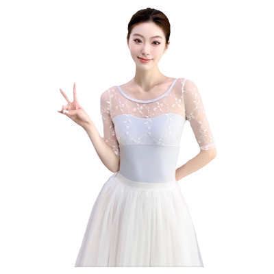 vonsu梵舒绣花网纱芭蕾舞练功服