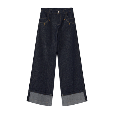 CUBIC脚口翻边撞色原牛牛仔裤