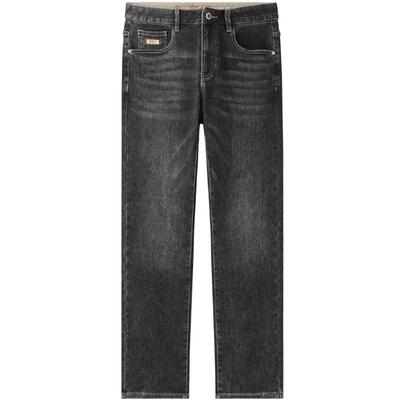 HLA/海澜之家刺绣牛仔裤秋冬洗水五袋款直筒加厚保暖裤子男