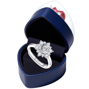 银戒指女999纯银雪花莫桑钻戒求婚女士情侣对戒情人节礼物送女友