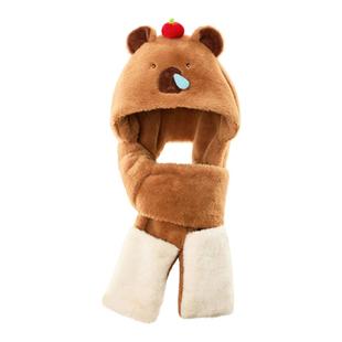 TheGreenParty卡皮水豚护耳帽秋冬保暖围巾手套一体可爱防风帽子