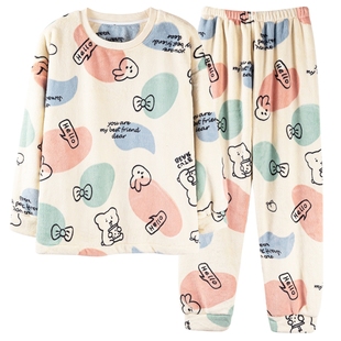 珊瑚绒睡衣秋冬款女加厚保暖女士甜美可爱法兰绒秋冬季家居服套装