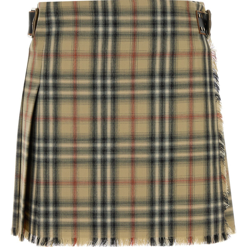 BURBERRY 博柏利 米色毛边格子羊毛半身裙 26早春新款 意大利代购