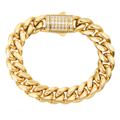 GRGR18K金色扣镶钻钛钢古巴手链