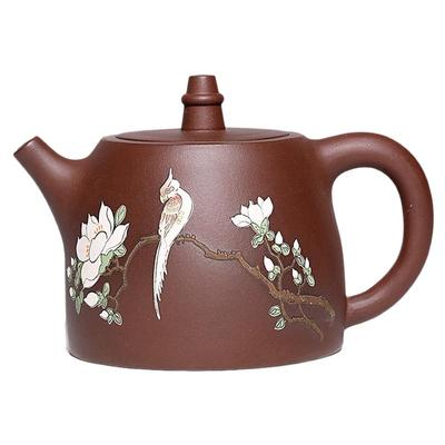 宜兴紫砂壶原矿紫泥泥绘汉铎紫砂