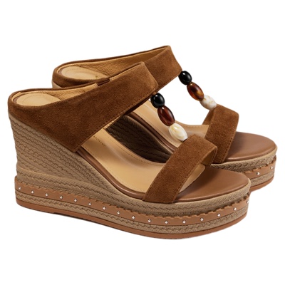 fed许愿石凉拖夏季新款女鞋厚底拖鞋复古真皮一字拖女S0602-ZF323