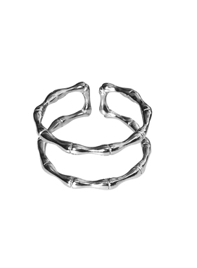 简约双层可调节开口竹节戒指女