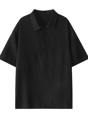 老钱风翻领POLO衫短袖男夏季宽松透气轻薄透气大码痞帅高级感半袖