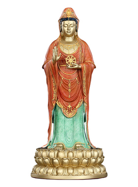 彩铜观音摆件南海菩萨站像铜工艺品家居饰品观世音立像