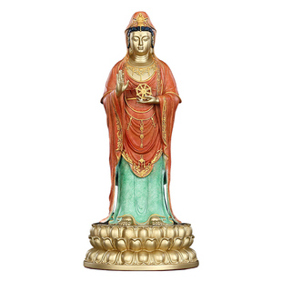 彩铜观音摆件南海菩萨站像铜工艺品家居饰品观世音立像