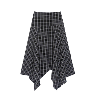 2025夏薄款设计感不规则格子裙