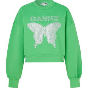 【618返场】GANNI  秋冬女品牌标志印花棉质绿色卫衣