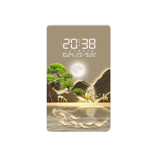 迎客松夜光数字电子钟表装饰画挂钟家庭客厅餐厅电视背景挂墙时钟