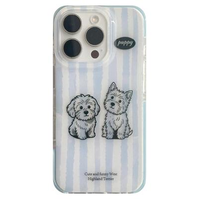 由里公园ins可爱趣味条纹西高地小狗插画15适用16pro苹果16ProMax手机壳iPhone16全包14新款14Promax保护套13