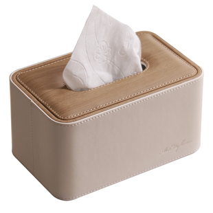 卧室奶油风纸巾盒高档轻奢木纹皮革客厅床头柜简约北欧抽纸收纳盒