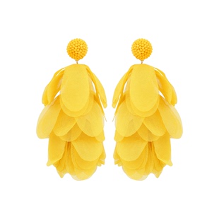 MOON ACC/黄色雪纺花瓣流苏显白耳环 度假气质百搭夸张无耳洞耳夹