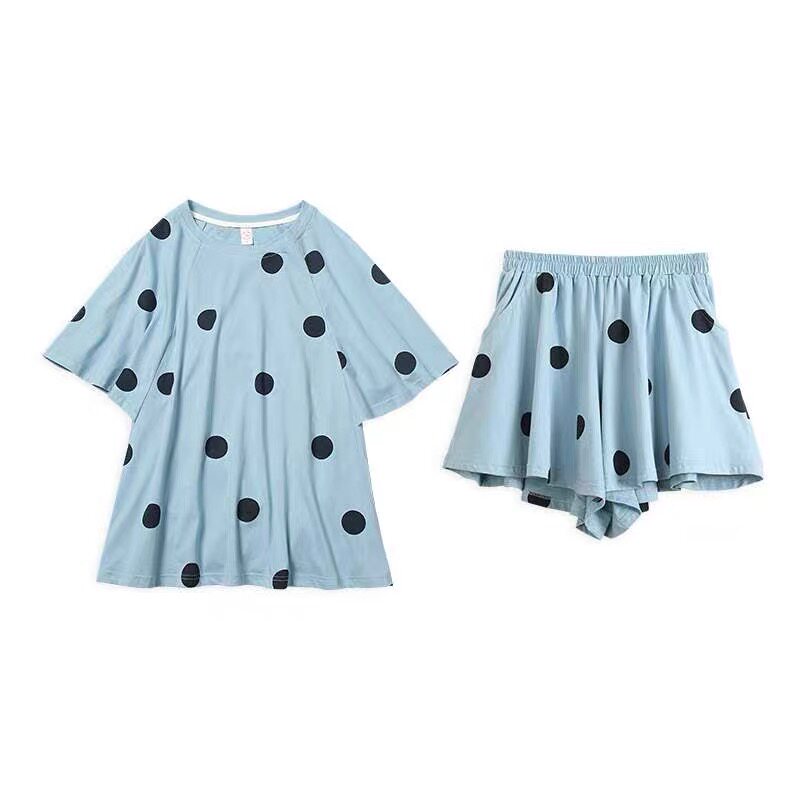 睡衣女夏纯棉短裤娃娃款家居服波点宽松夏季女生薄款短袖两件套装