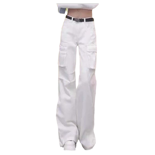 美式2026今年流行的春秋新款窄版直筒显瘦白色阔腿牛仔工装裤子女