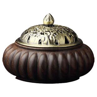 容山堂颐阁实木香炉铜盖香插香座莲花禅意仿古大号檀香沉香塔香