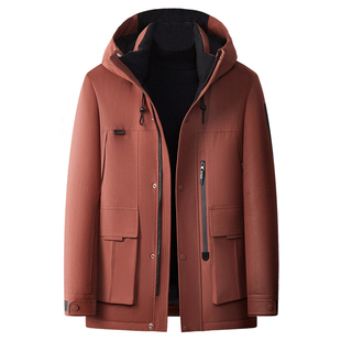 哥宾尼高端男装中长款羽绒服2025冬季工装加厚保暖外套连帽冲锋衣